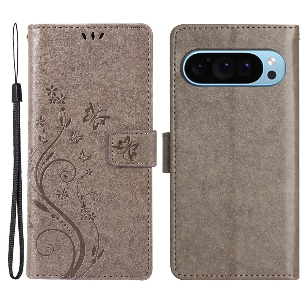 For Google Pixel 9 Pro XL Cell Phone Case Butterfly Imprinted Anti-Scratch Leather Wallet Cover