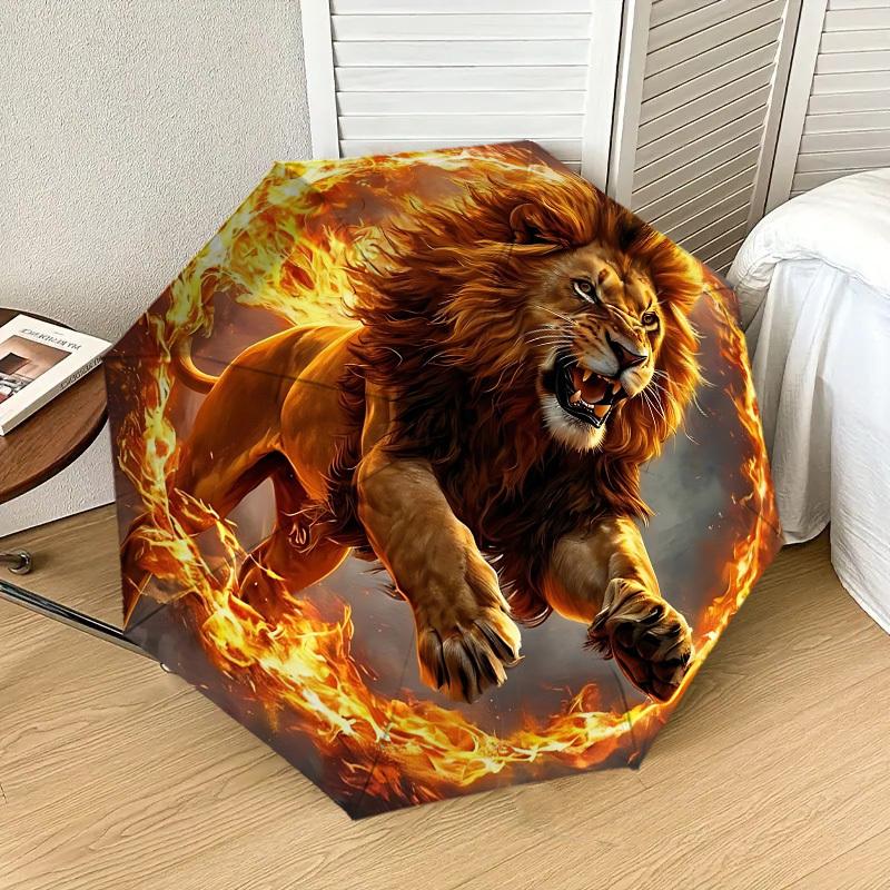 Flaming Lion: A Unique and Powerful Umbrella Design   Perfect for Outdoor Adventures, Auto Open/Close Functionality, Ideal As a Gift for Travel
