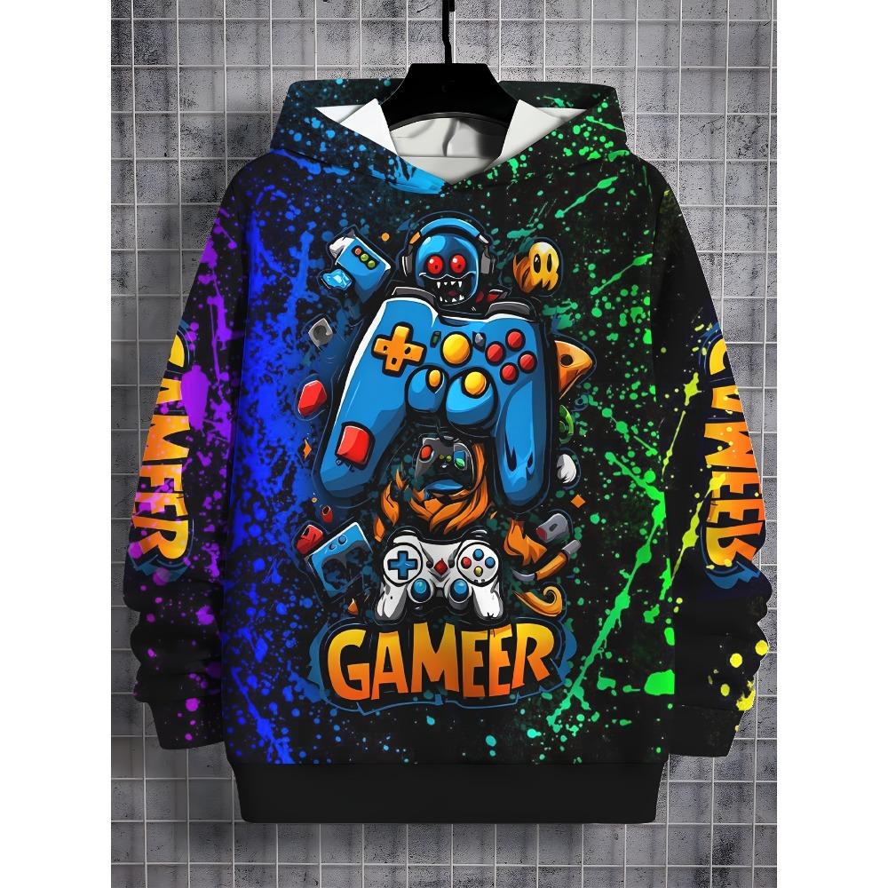 Children Unisex Spring / Autumn 3D Cartoon Game Controller Print Long Sleeve Hoodie for 2025-2026