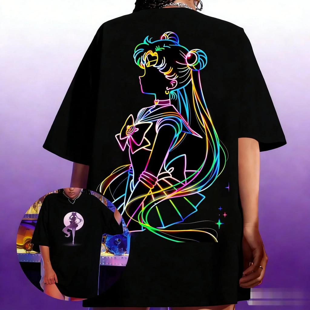Anime Sailor Moon Womens Harajuku Summer Tshirt 2026 New Oversized Retro Streetwear Casual Loose Unisex Short Sleeve Unisex Tops