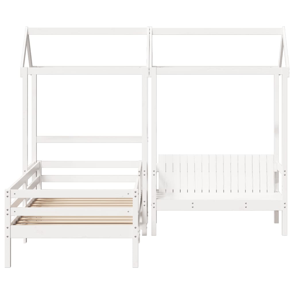 Solid Wood Bed and Bench with Roof White 75x190 cm Pine Wood