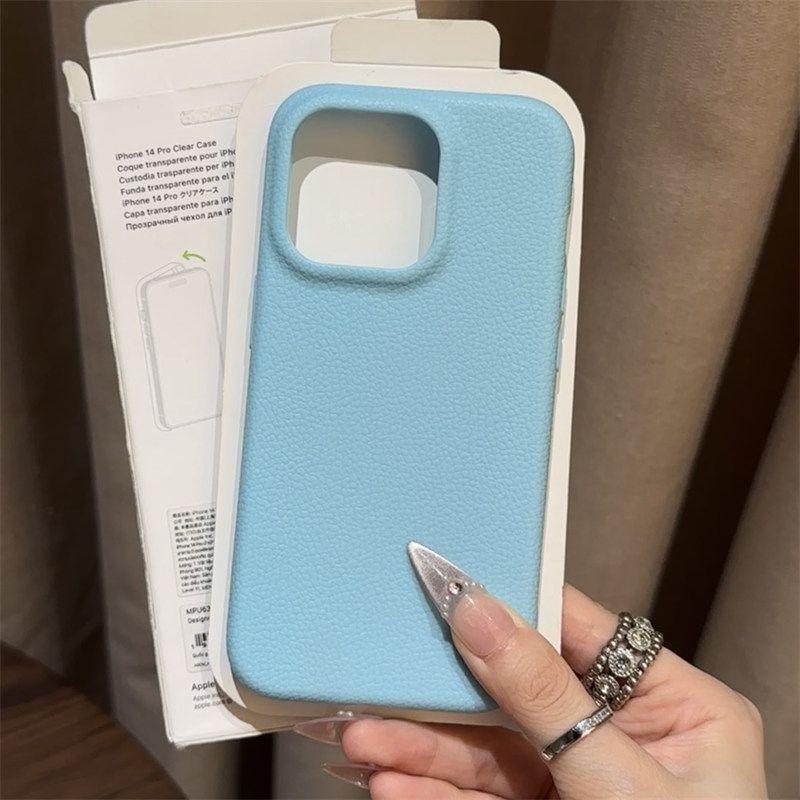 Simple Solid Color Lychee Pattern Suitable for Apple 16pro Mobile Phone Case IPhone15 14 Anti Fall Soft Shell Protective Case