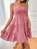 Women's Summer New One-Shoulder Strappy Mini Dress Solid Texture Ruffle Dress