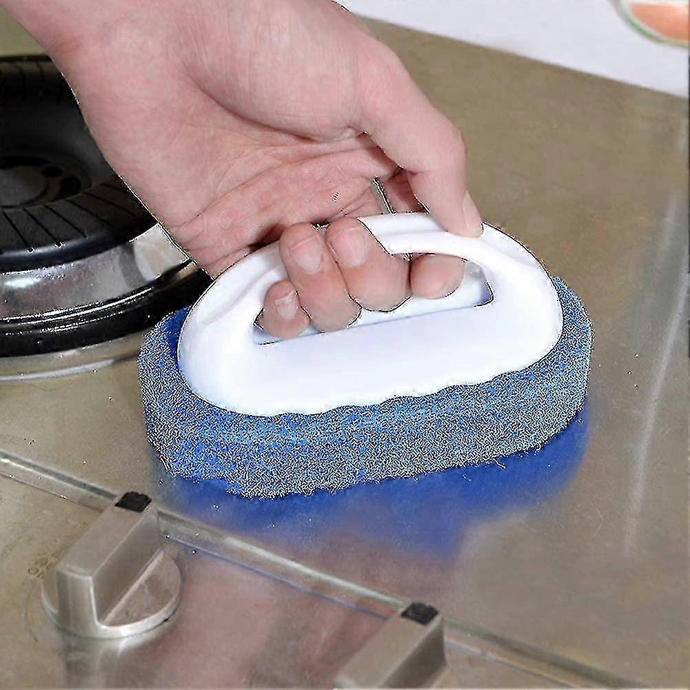 4-piece Cleaning Brush Set with Handles, Including a Scrubbing Pad, Brush, and Bathtub Tile Cleaning Sponge Brush.