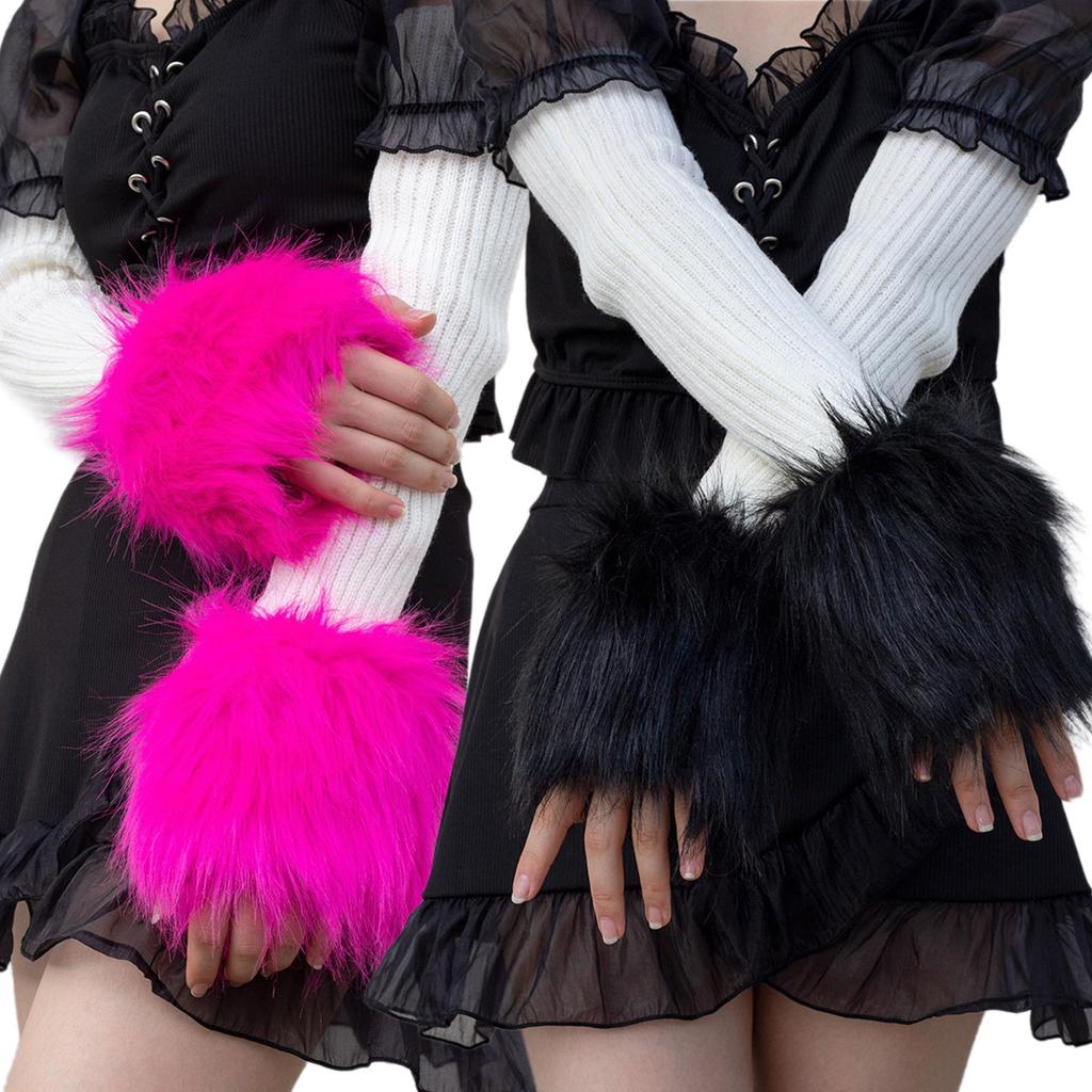 Damen Einfarbig Kunstpelz Handgelenkstulpen Winter Pelzig Bänder Armstulpe Handgelenk Slap On Stulpen Armstulpe Plüsch Verdicken