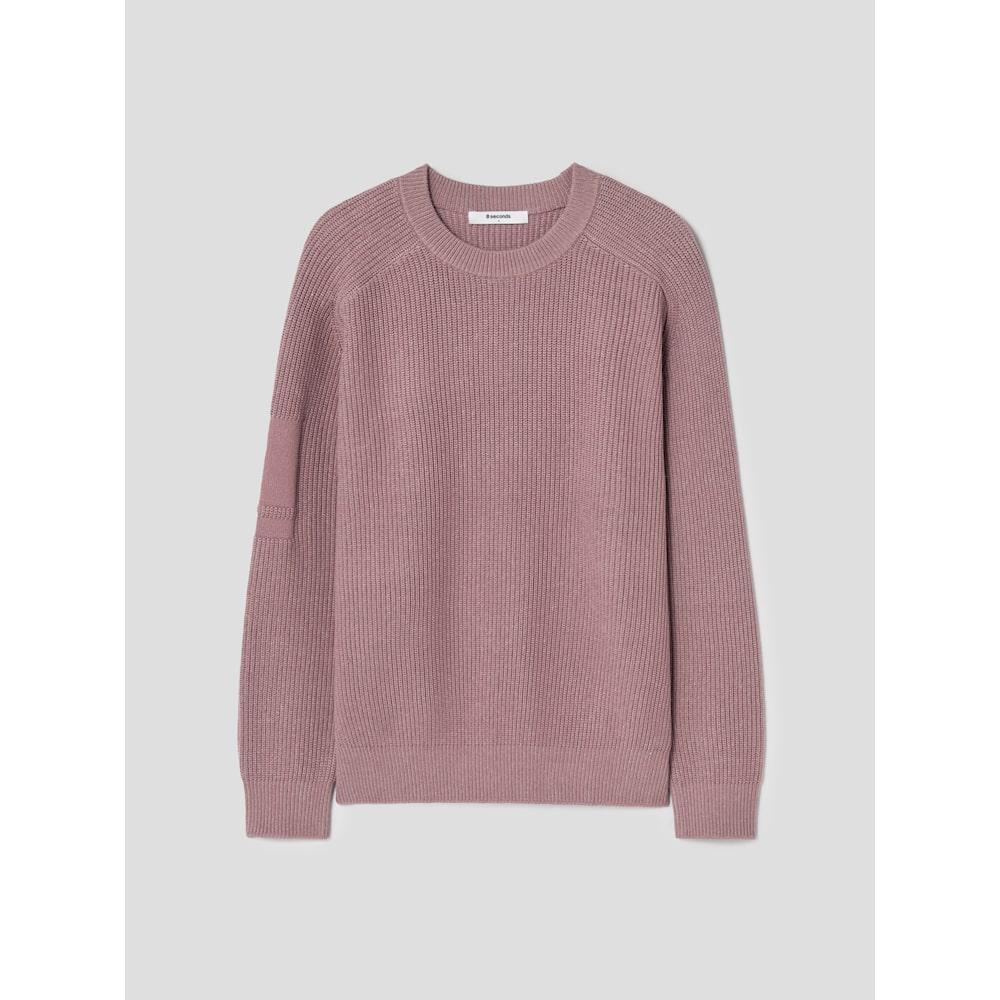 8SECONDS Sleeve Patch Detail Raglan Round Knit Dark Pink