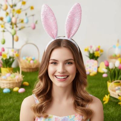 Glitter Bunny Ears Headband Cartoon Rabbit Ear Hairband Sweet Easter Bunny Headband  Ladies