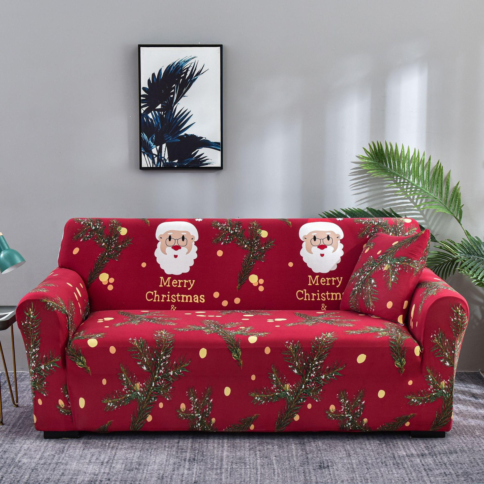 Santa Claus Printed Elastic All Inclusive Sofa Cover Anti Slip Dirt Proof Cat Scratch Proof All Inclusive Sofa Cover Sofa Cover 90-140cm