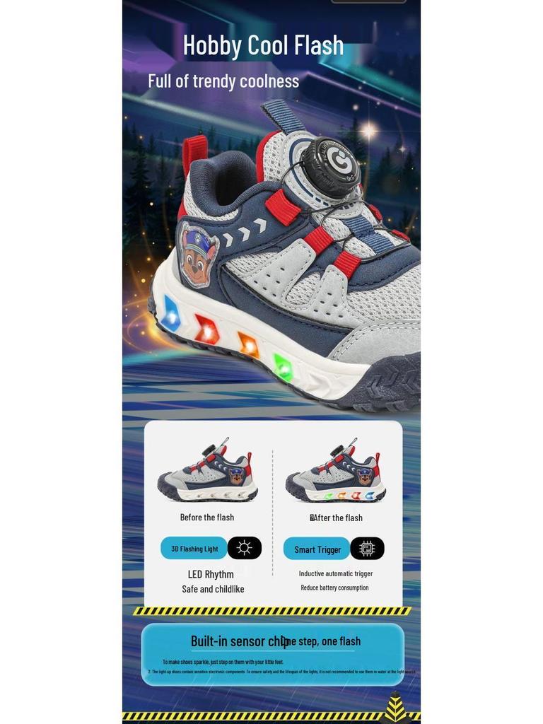Paw Patrol Girls' Luminous Flashing Light Sneakers - Colorful and Comfortable Autumn Style Sports Shoes