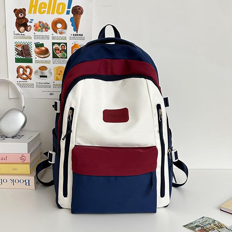 

Рюкзак для ученицы средней школы контрастного цвета, рюкзак большой вместимости для студентки старшей школы и колледжа, маленький свежий милый рюкзак для девочки темно-синий