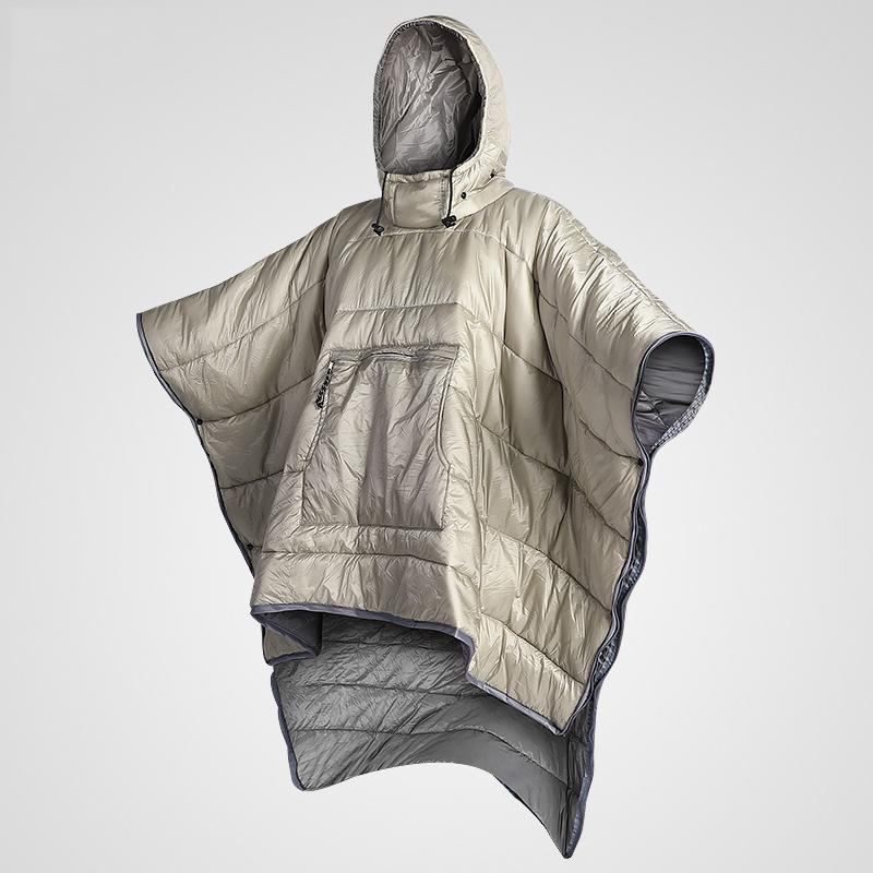 Wearable Hooded Blanket Poncho Coat Outdoor Camping Warmth Cloak Cape Sleeping Bag for Adults бежевый