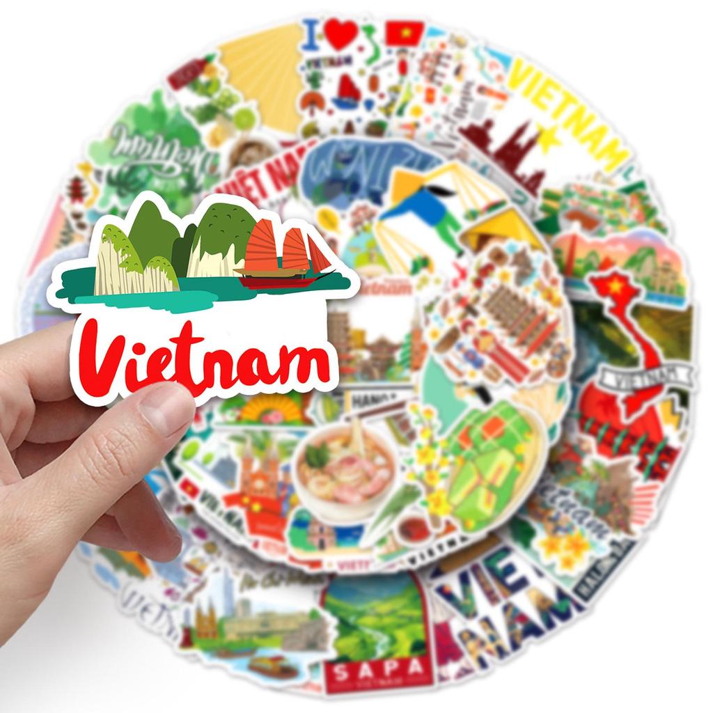 50 Personalized Vietnamese Graffiti Stickers for Outdoor Travel, Phone Cases, and Suitcases