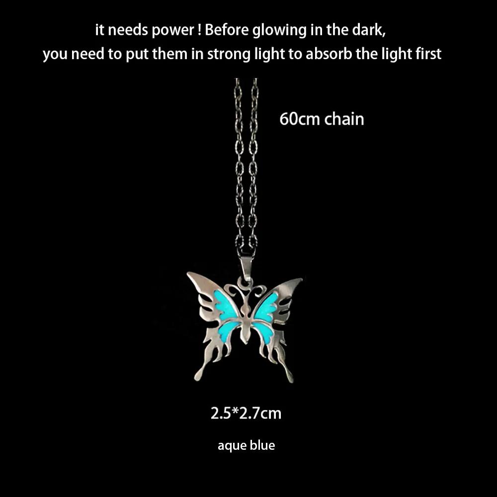 Novel Luminous Glowing Butterfly Pendant Hexagram Stainless Steel Glow In The Dark Necklace for Women Men Halloween Gift