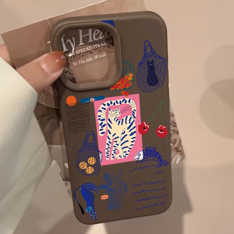 Милые чехлы для телефона с принтом «Вишневый кот» для iPhone 17 16 15 14 13 12 11 Pro Max XR XS X Max 16E 16 Plus Ударопрочный Мягкий Задний Чехол iPhone17 Pro Max