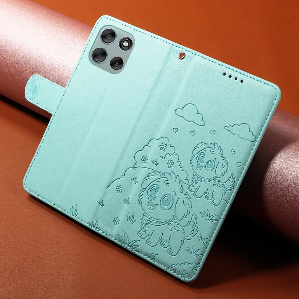 For Motorola Moto G66j 5G/Motorola Moto G66y 5G/Motorola Moto G56 5G Case RFID Blocking Imprinted Dog Pattern PU Leather Phone Cover with Wrist Strap