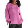 Long Sleeved Round Neck Solid Color Top Cotton and Linen Women’s Blouses & Shirts