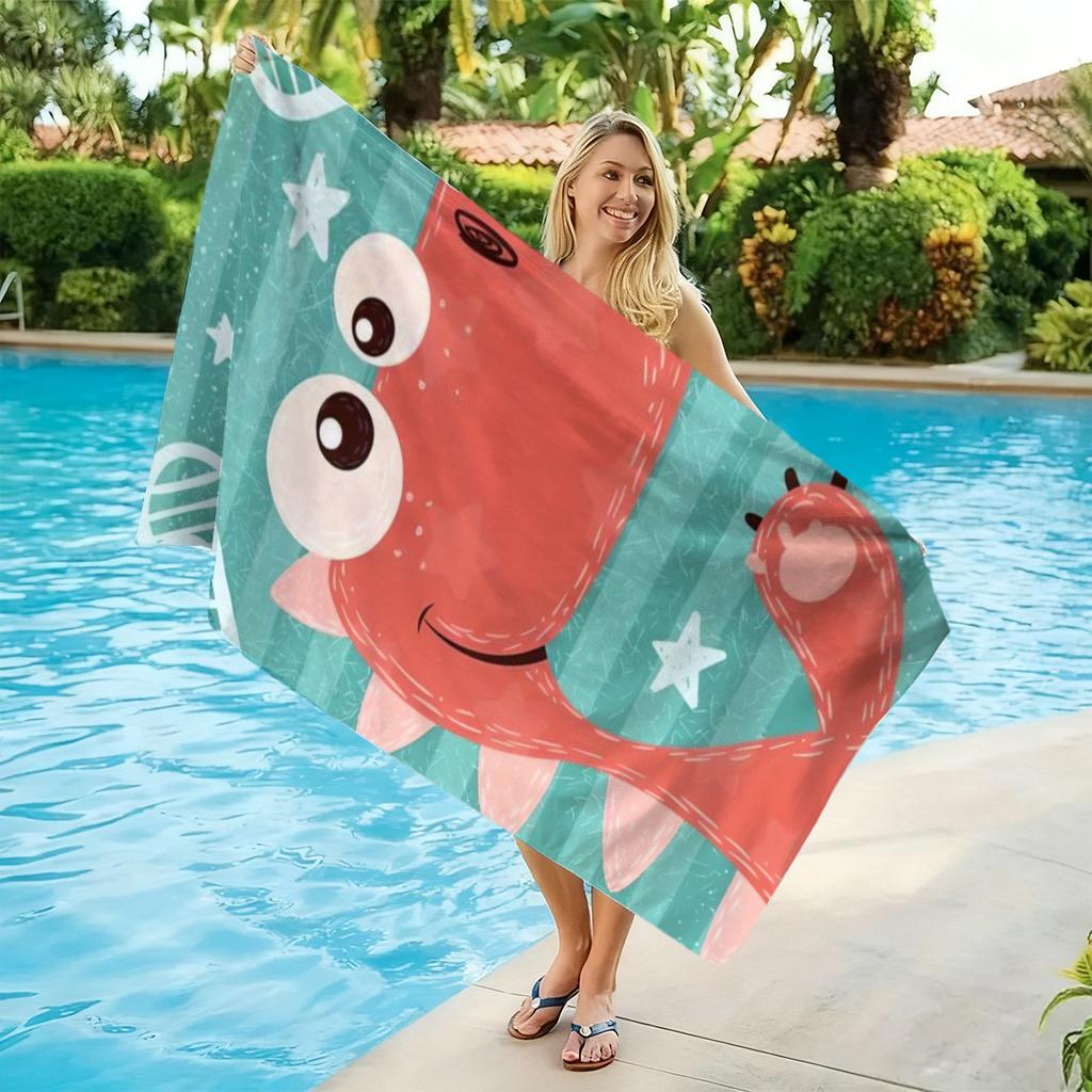 1PC Cartoon Dinosaur Print Beach Towel Quick-drying Towel Suitable for Seaside Pool Camping Vacation Yoga For Family Travel