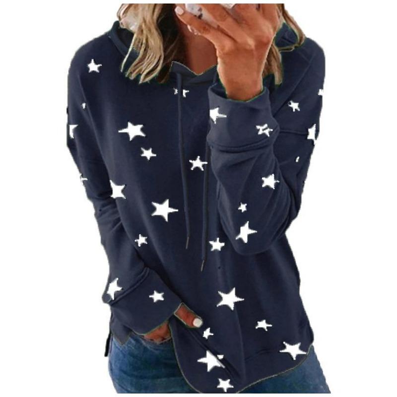 Women S Plus Size Loose Fit Star Print Hooded Sweatshirt