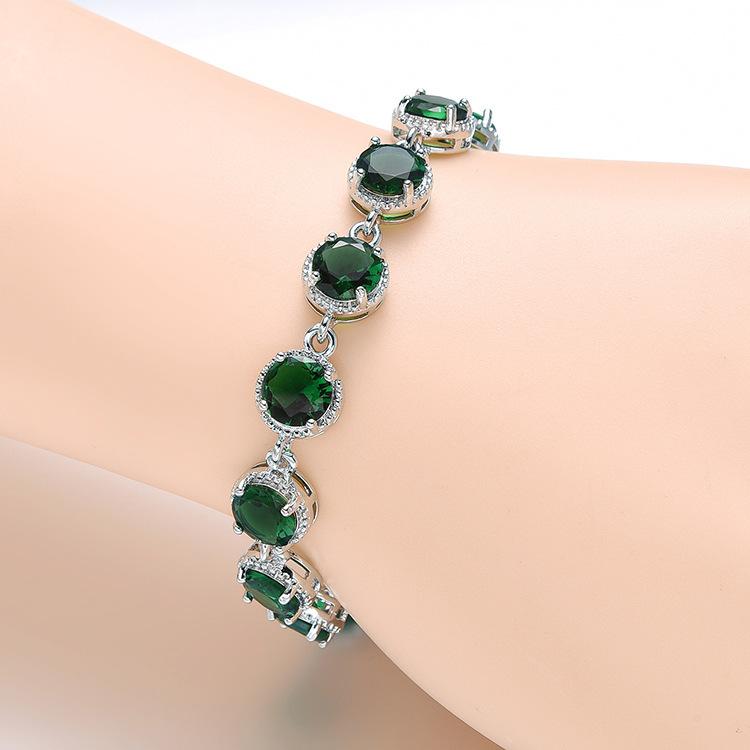 New European and American Round Zircon Bracelet Colored Gemstone Inlay Bracelet Crystal Bracelet for Women Zircon