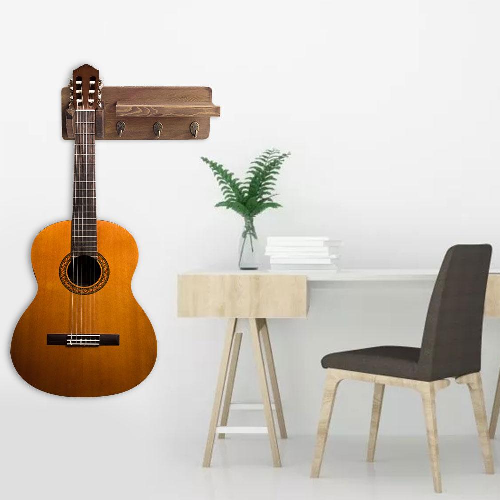 Guitar Stand Guitar Holder Wall Mounted Guitar Bracket Wooden Hanging Rack Guitar Hanger With Pick Holder And 3 Hooks Wall Decor