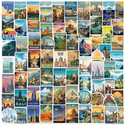 100 Cartoon World Landmark Graffiti Stickers DIY Decorative Guitar Notebook Suitcase DIY Waterproof