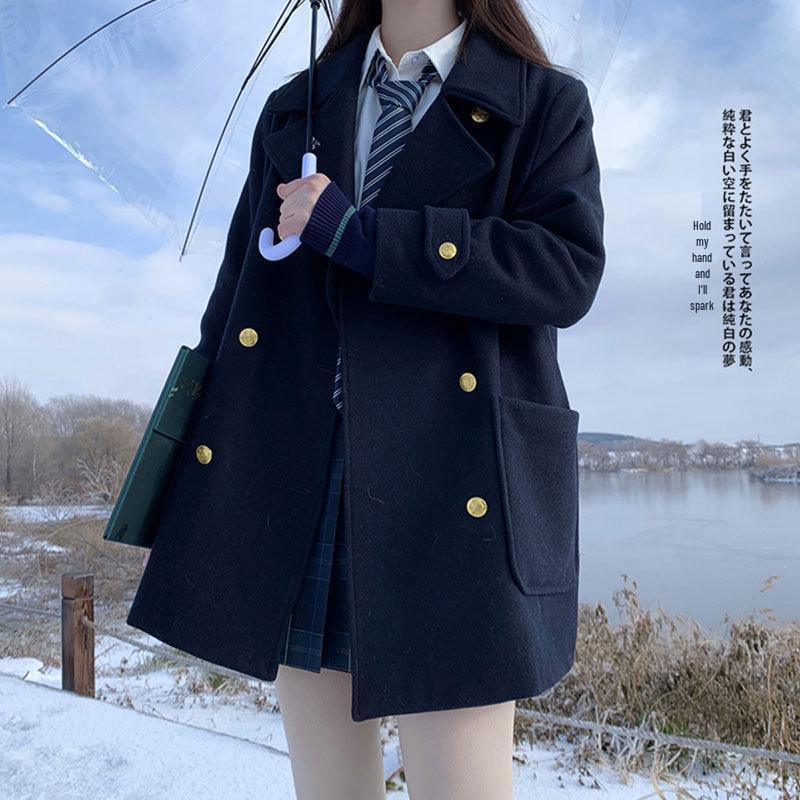 Hepburn Style Women s Double-Breasted Wool Coat - Autumn Winter Fashion XL