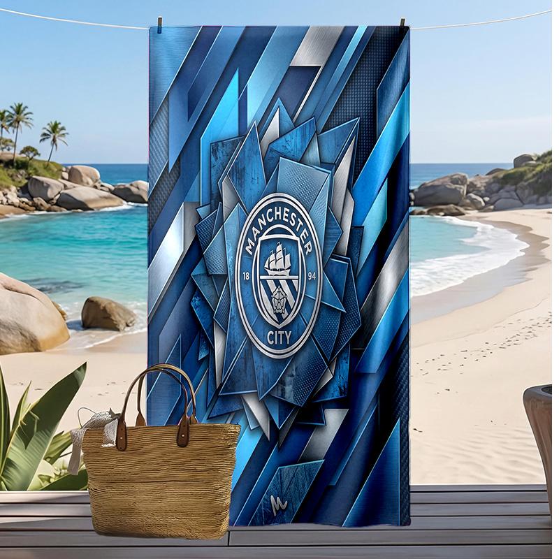 Asciugamano da Spiaggia Stampato Manchester City Asciugamano Morbido ad Asciugatura Rapida Coperta da Spiaggia Rettangolare Grande Portatile per Viaggio Piscina