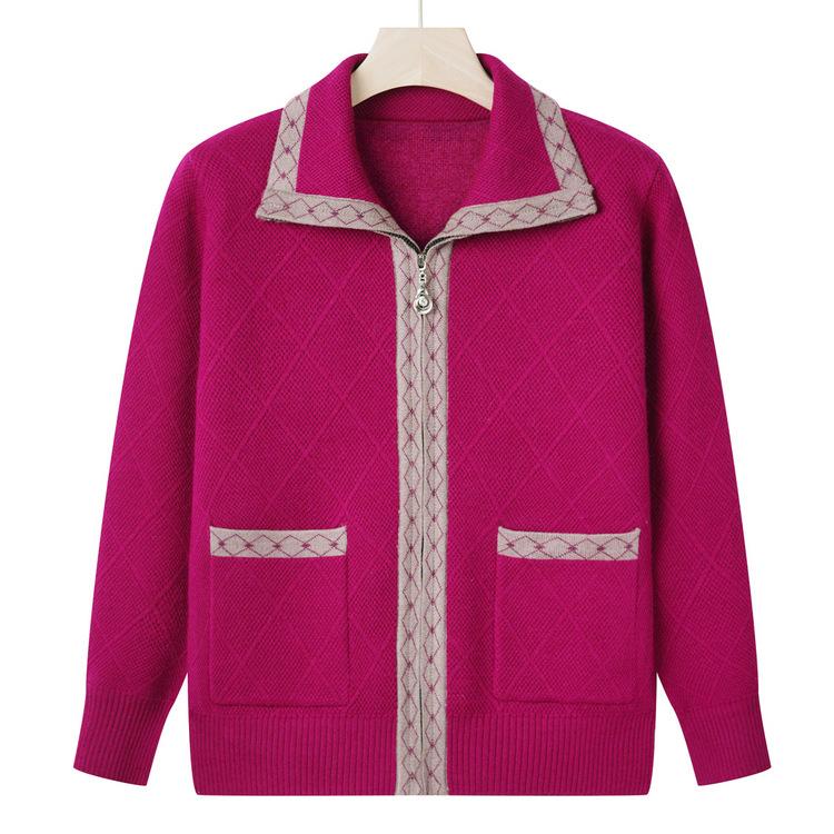 

Мама Осенний Свитер Модный Лацкан Топ Среднего и Пожилого Возраста Свитер Женский Одежда для Пожилых Женщин Старая Лестница Осеннее Пальто 5XL