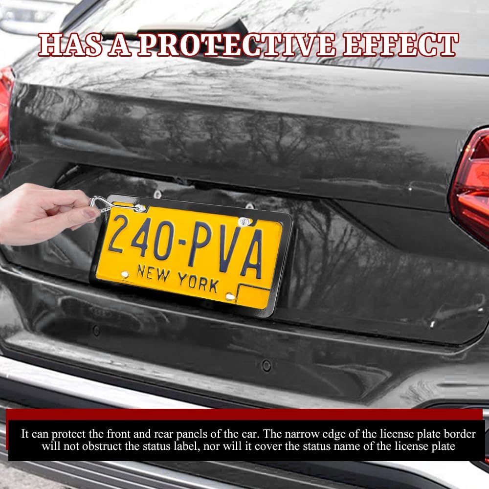 2PCS Matte Black License Plate Frames, License Plate Holder, 2 Holes Car Licence Plate Covers with Screws Washers and Caps, Universal Car Accessories