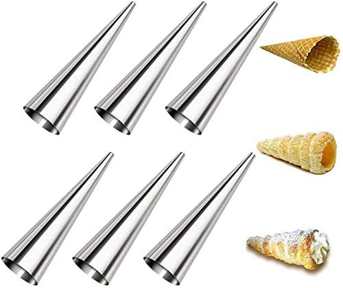 

6pcs Cream Horn Molds,Stainless Steel Cone Tubular Shaped Mold for Cannoli Tubes Croissant for Kitchen, Party, Baking Waffle