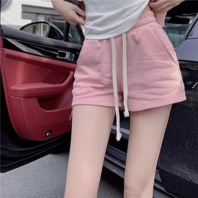 Women's Pink High-Waisted Slim A-Line Sports Shorts - Summer Casual with Elastic Waist