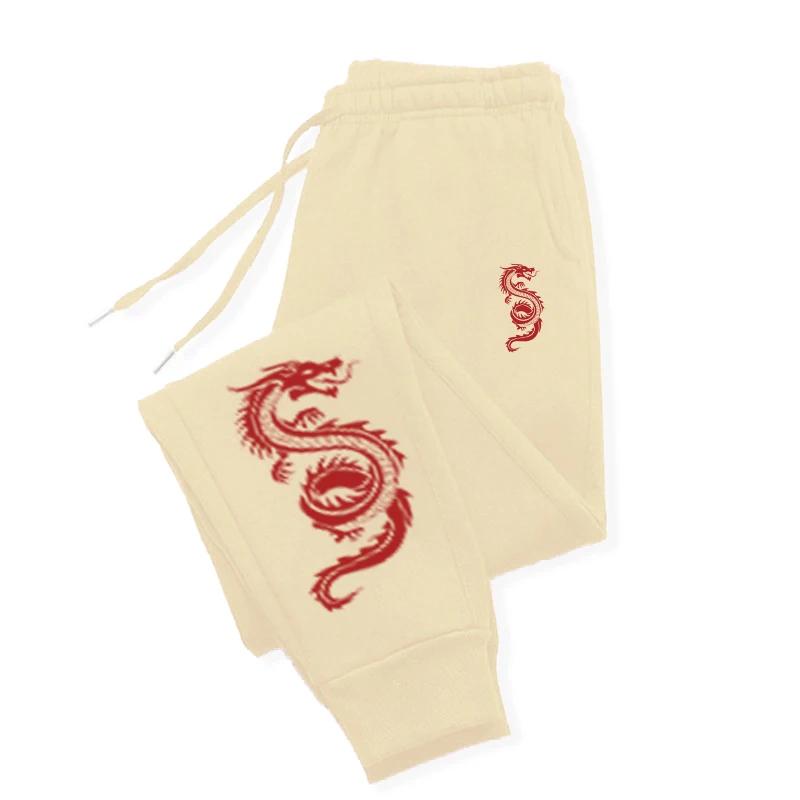 Red Dragon Design Joggers Warm Pocket Pants Woman Autumn Fashion Women Pant Warm Drawstring Woman Clothing