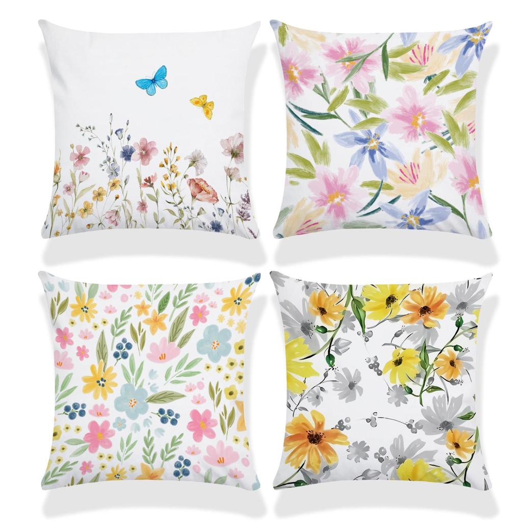 18x18 Watercolor Floral & Butterfly Pillow Cover for Spring/Summer Farmhouse Decor