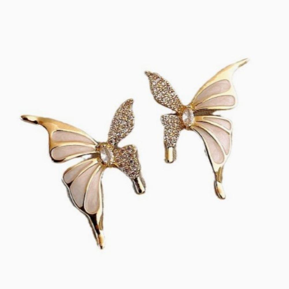 Light Luxury Niche Elegant Zircon Butterfly Stud Earrings For Women Fashion Sweet Metal Jewelry Gifts