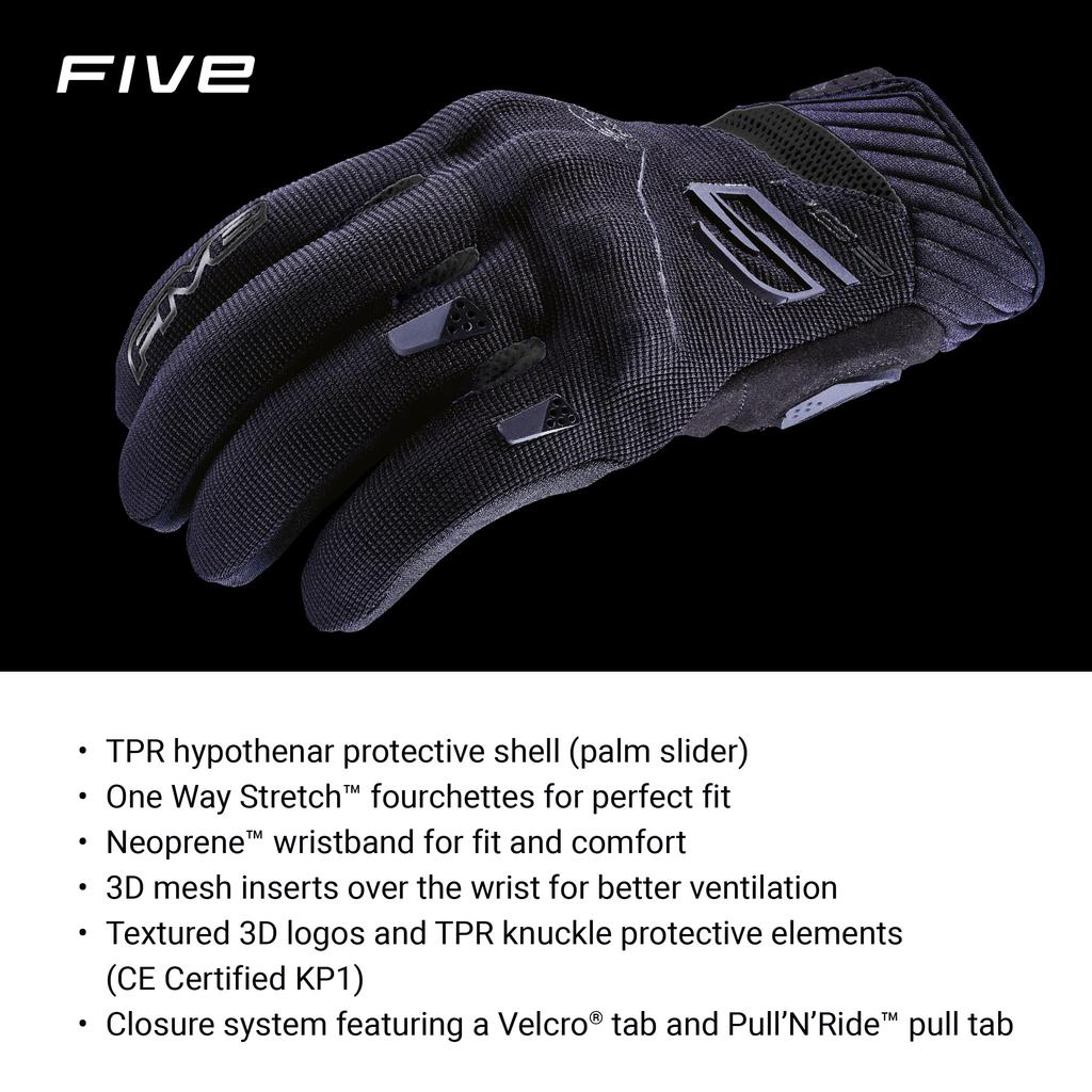 FIVE RS3 EVO Motorcycle Black Gloves, (Size XL)