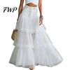 Long Skirt Women Skirt, High Waist Mesh Splicing Soft Breathable Patchwork Hip Covering Maxi Versatile for Party Beach Wedding Night Out Comfortable