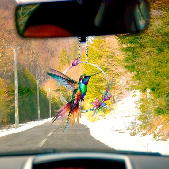 Cute Birds Pendant Car Rearview Mirror Charm Acrylic 2D Purse Backpack Bag Keychain Car Interior Decoration