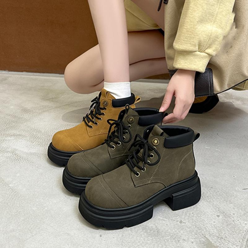 Women's Ankle Boots and Short Boots Thick-soled Lace-up Color-blocked Casual Women Shoe Autumn/winter Work Boots Female