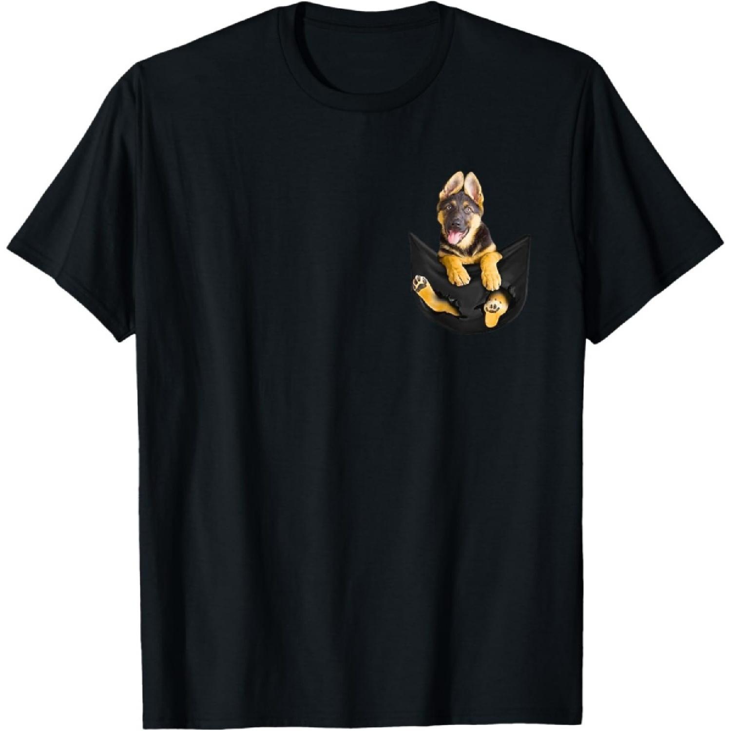 Карманный щенок немецкой овчарки Смешная футболка для любителей собак S чёрный