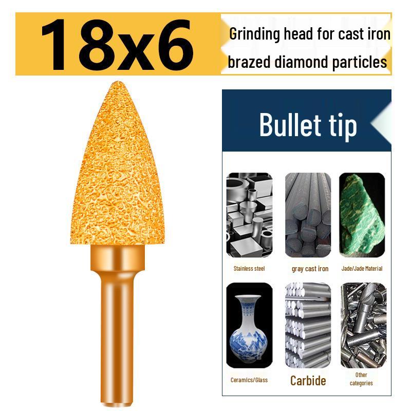 Brazed Bullet Diamond Grinding Bit for Cast Iron, 6mm Shank, 15 Polishing