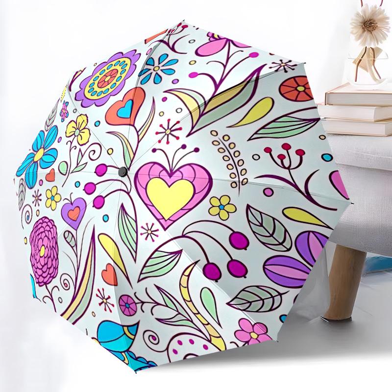 1pc Floral Heart Pattern Automatic Folding Umbrella - Portable Collapsible Design, 8-Rib Iron Frame, Durable Fabric yy251125086