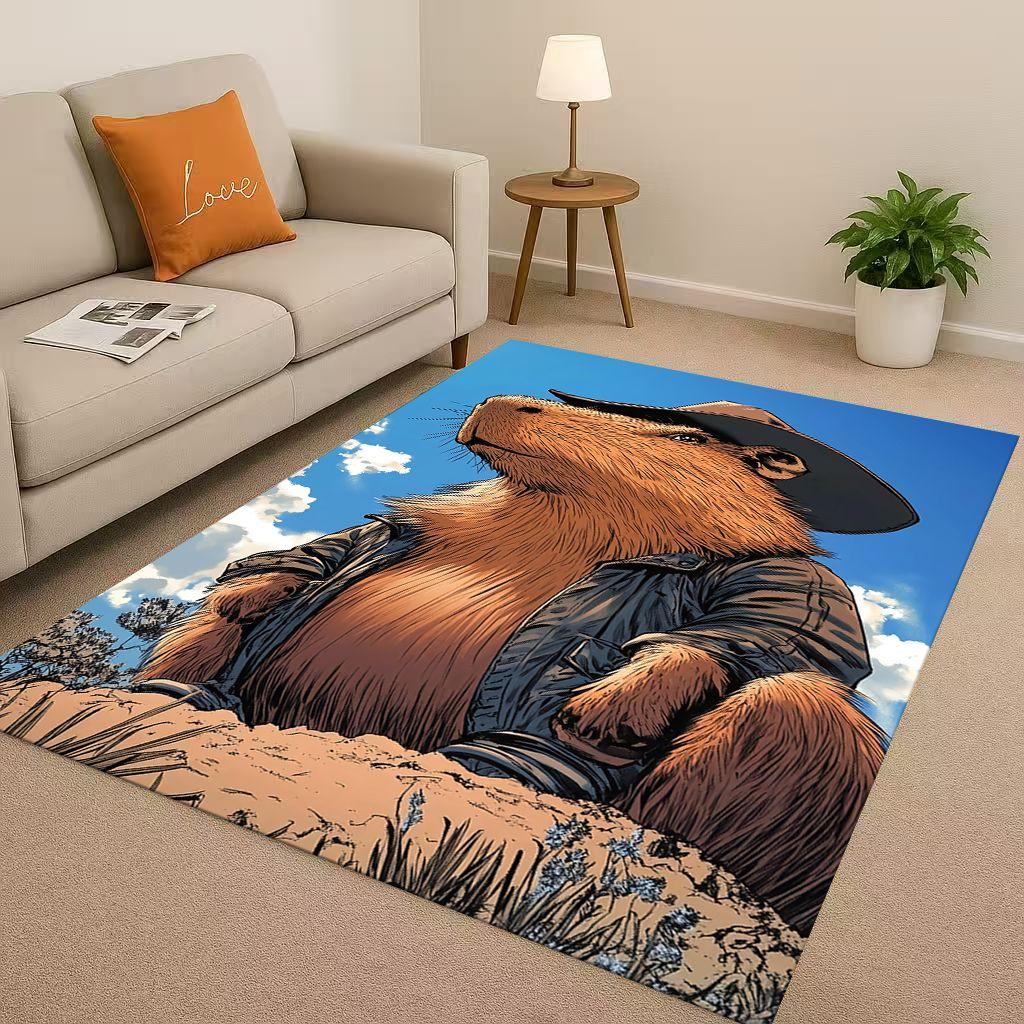 Kawaii Capybara Kunst Cartoon Wohnzimmer Rutschfester Teppich Weicher Teppich für Schlafzimmer Spielzimmer Sofa, Leicht zu Reinigen Heimdeko Fußmatte