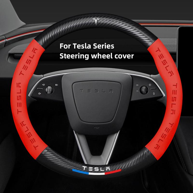 ANE1 Leather Car Steering Wheel Cover Protection Case Anti Slip Breathable Protector For Tesla Model 3 Highland 2023 Model S Model X