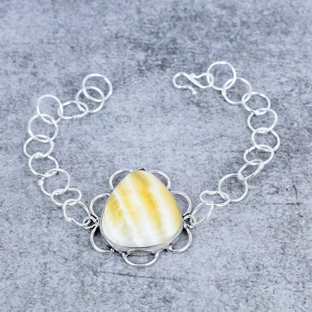 Calcite Agate Gemstone Handmade 925 Sterling Silver Bracelet 7-8" M-2708