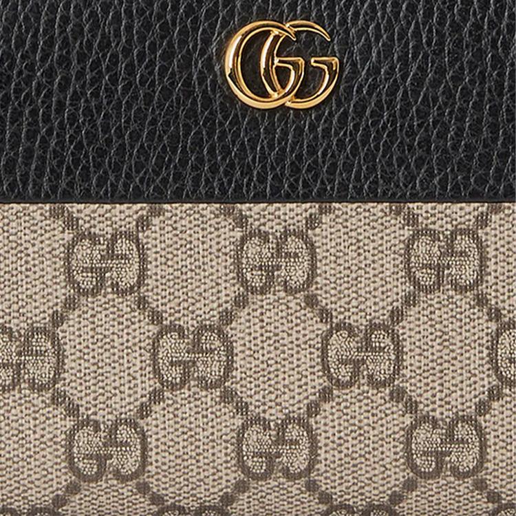 Gucci GG Marmont Zip Around Wallet Black/Beige Women Wallets 456117-17WAG-1283