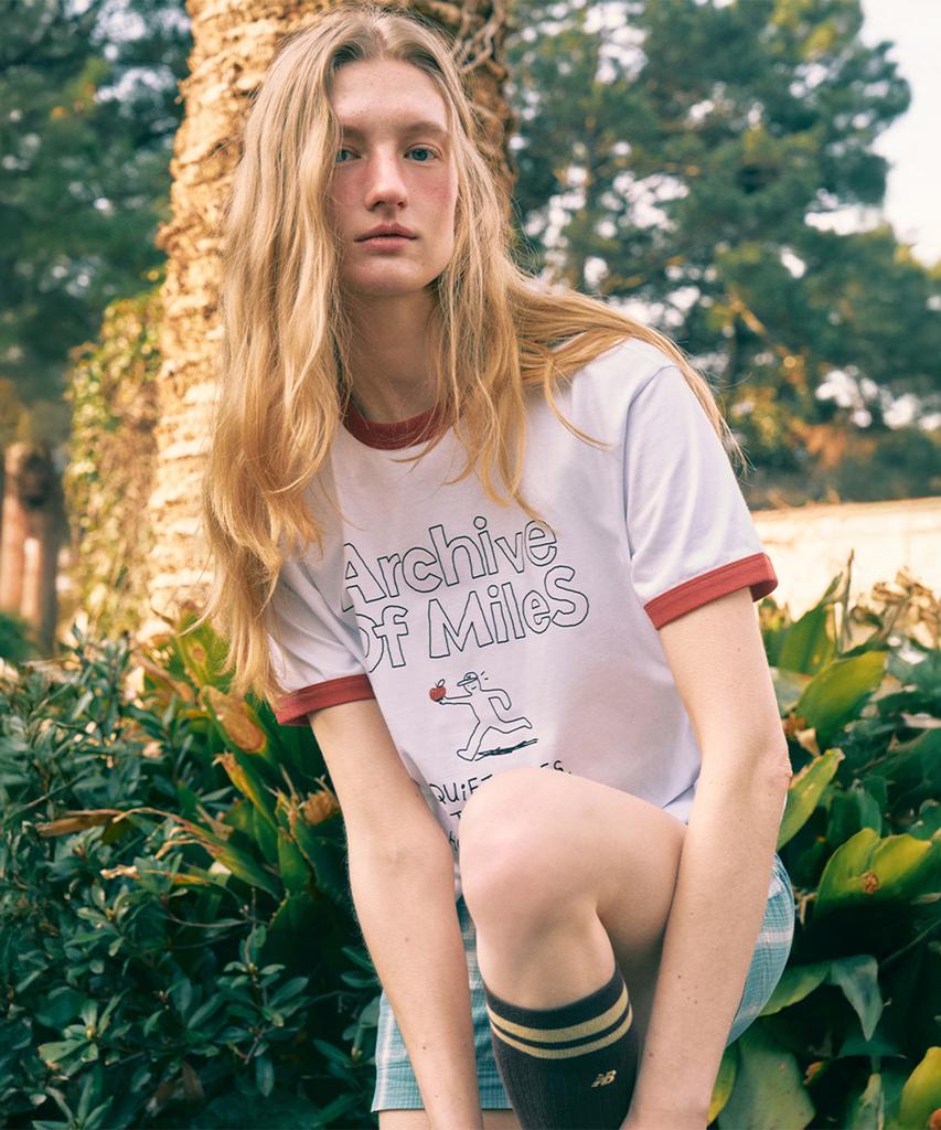 Nyuballanseu Nbneg2A103 / Uni Archive Pace Running Ringer Tee (White)