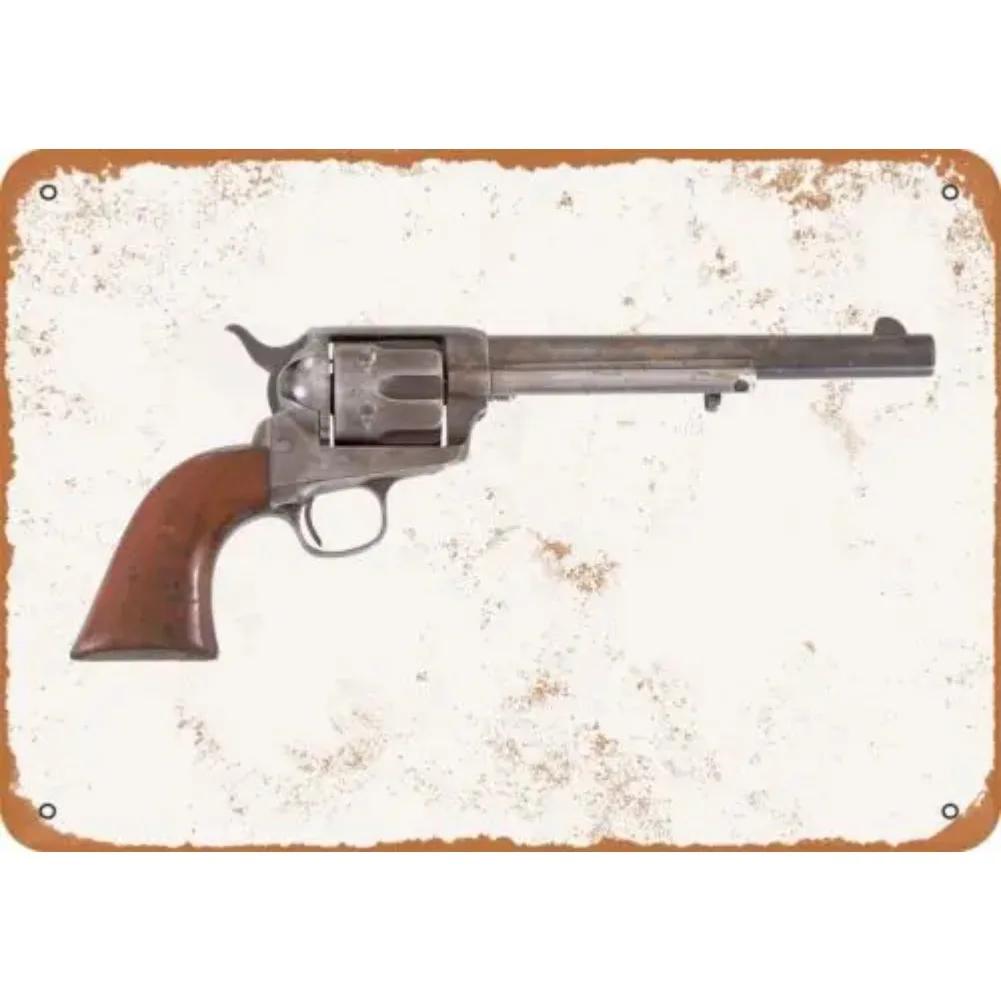 

Retro Revolver Metal Sign for Man Cave Vintage 45 Colt Western Decor Wall Art 20x30cm