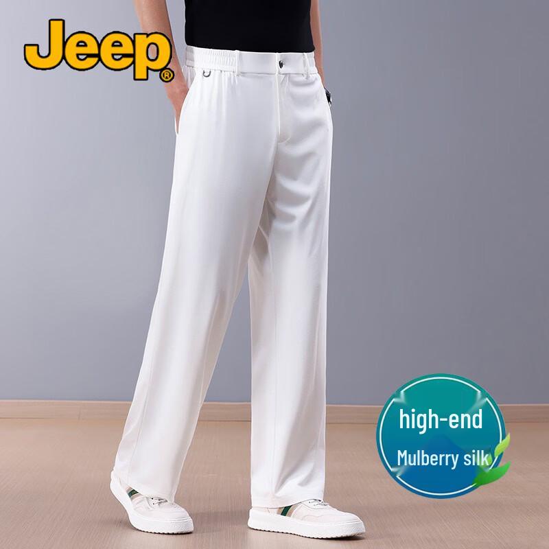 JEEP Men s Summer Mulberry Silk Blend Loose Straight Casual Pants L