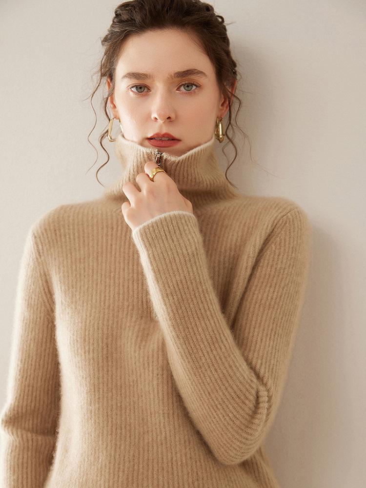 Women's Cashmere Half-Zip High Neck Loose Pullover Sweater