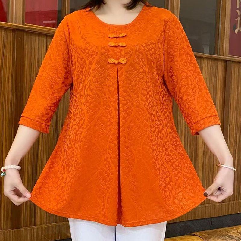 Summer Women's Round Neck Jacquard Blouse Loose Half Sleeves Pullover Plus Size Blouse